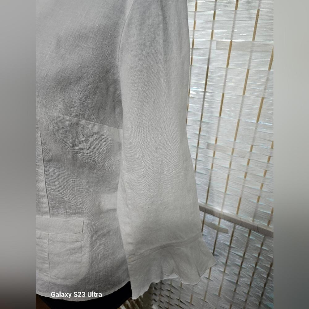 🧨 Talbots Ivory Irish Linen Ruffle Sleeve Button Down Blouse - Picture 6 of 11